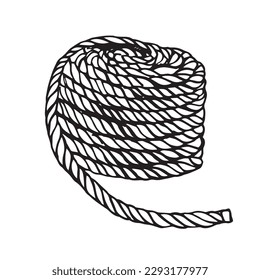 Hand drawn climbing rope hank .sketch line illustration. mountaineering rope isolated on white background.