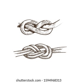 Hand Drawn Climbing Rope Knots. Sketch Illustration.