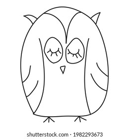 hand drawn clip art animal, cute funny owl, animal line drawing illustration for kid coloring