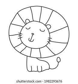 hand drawn clip art animal, cute funny abstract lion, animal line drawing illustration for kid coloring