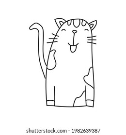hand drawn clip art animal, cute funny cat, animal line drawing illustration for kid coloring