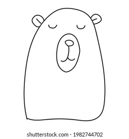 hand drawn clip art animal, cute funny bear, animal line drawing illustration for kid coloring