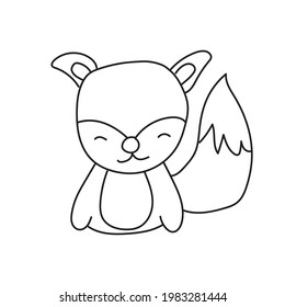 hand drawn clip art animal, cute funny abstract squirrel, animal line drawing illustration for kid coloring