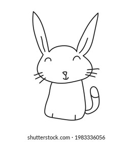hand drawn clip art animal, cute funny rabbit, bunny, animal line drawing illustration for kid coloring