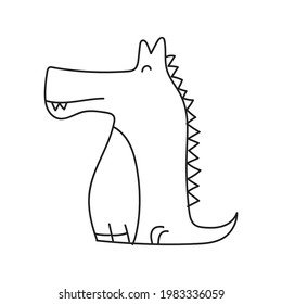hand drawn clip art animal, cute funny crocodile, animal line drawing illustration for kid coloring