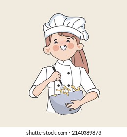 Hand Drawn Clip Art Chef Cooking Character In The Kitchen. Doodle Cartoon Hand Drawn Character.