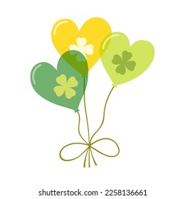 Handgezeichnete Clipkunst aus Herzballons mit Shamrock-Blättern auf isoliertem Hintergrund. Design für St. Patrick's Day-Feier, Party-Dekoration, Scrapbooking, Home-Dekoration, Textilien, Papierhandwerk.