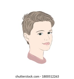 Hand drawn clip art portrait of adorable boy. Blonde child. 