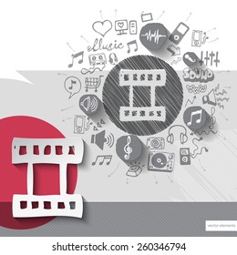 Hand drawn clip icons with icons background. Vector illustration