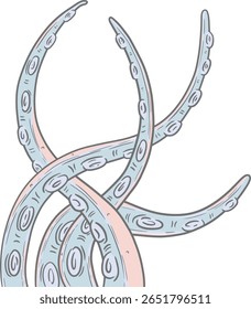 Hand drawn clipart illustration of tentacles octopus Cthulhu creatures with suckers 