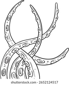 Hand drawn clipart illustration of tentacles octopus Cthulhu creatures with suckers 