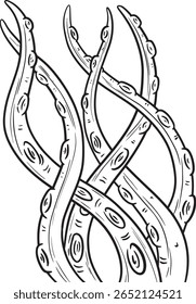 Hand drawn clipart illustration of tentacles octopus Cthulhu creatures with suckers 