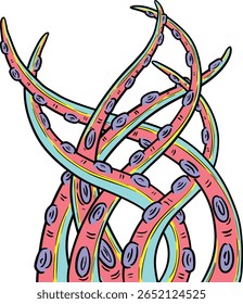 Hand drawn clipart illustration of tentacles octopus Cthulhu creatures with suckers 