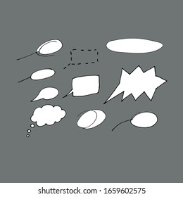 hand drawn clipart: speech clouds. doodle style vector illustration, different shapes of talk bubbles. speech balloon frames for your text