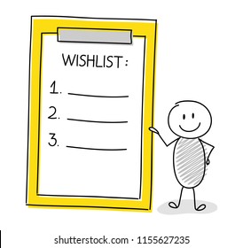 Hand drawn clipboard icon with funny stickman. Vector