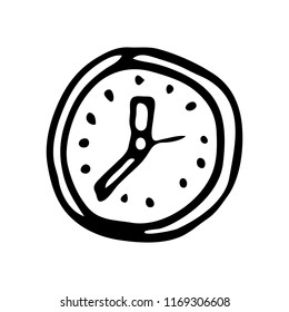 Hand drawn clock doodle. Sketch Back to school, icon. Decoration element. Isolated on white background. Vector illustration.