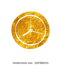 Hand drawn Clock icon in gold foil texture vector illustration