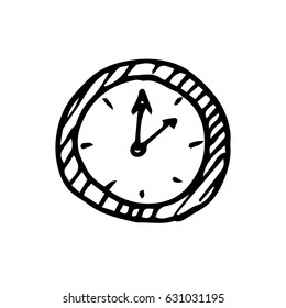 Hand drawn clock icon. Sketch, vector illustration.