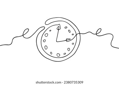 Reloj dibujado a mano en un estilo lineal simple.Destitución de abstracción continua de vectores de línea para la impresión de ropa, textil, tarjeta de visita, afiche, etiqueta, impresión, scrapbooking, camiseta, diseño, tatuaje, pegatina, fondo