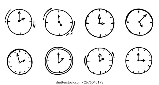 Hand drawn clock time business task measurement management doodle. Simple Comic washes icon element collection.Vector arrow timer illustration.