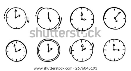 Hand drawn clock time business task measurement management doodle. Simple Comic washes icon element collection.Vector arrow timer illustration.