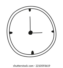 Hand drawn clock vector illustration. Isolated on white background