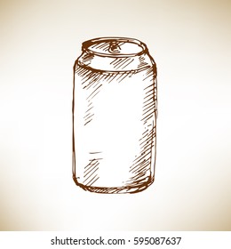 Hand drawn closed aluminum can. Sketch, vector illustration.