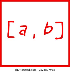 símbolo de intervalo fechado desenhado à mão em matemática, símbolo matemático vermelho em estilo doodle