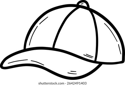 Hand drawn clothes and accessories outline doodle, Baseball cap graphic illustration on a white background.
