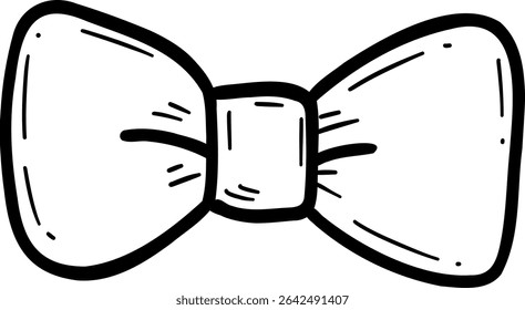 Hand drawn clothes and accessories outline doodle, Bowtie illustration with simple lines and a cartoonish style.