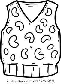 Hand drawn clothes and accessories outline doodle, Colorful patterned vest with playful design.