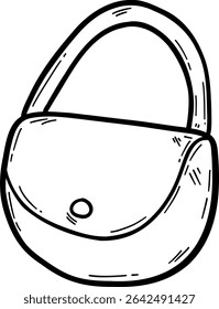 Hand drawn clothes and accessories outline doodle, Simple outline of a handbag with a curved handle.