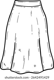 Hand drawn clothes and accessories outline doodle, Skirt illustration in a simple line drawing style.