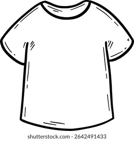Hand drawn clothes and accessories outline doodle, Blank t-shirt outline for design or illustration purposes.