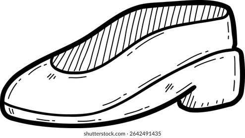 Hand drawn clothes and accessories outline doodle, Stylish hand-drawn flat shoe design illustration.