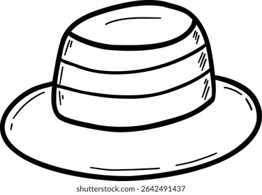 Hand drawn clothes and accessories outline doodle, Illustration of a striped, wide-brimmed hat design.