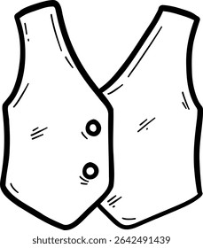 Hand drawn clothes and accessories outline doodle, Cartoon-style illustration of a sleeveless vest with buttons.