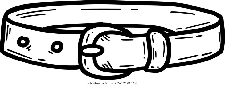 Hand drawn clothes and accessories outline doodle, Illustration of a simple belt with a buckle.