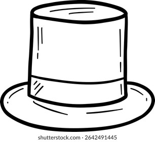 Hand drawn clothes and accessories outline doodle, Classic top hat illustration on a white background.