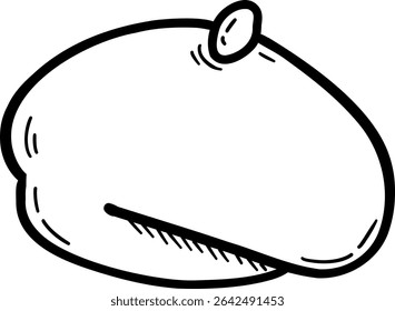 Hand drawn clothes and accessories outline doodle, Cartoon-style illustration of a beret hat.