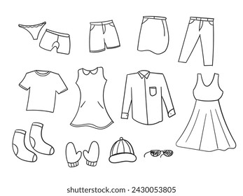 Hand drawn clothes doodle set vector hand drawn