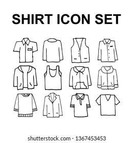 Hand drawn clothes icons set. Vector clothes icons on white background. Vector collection of tshirt clothes concept signs