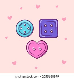 Botones de ropa dibujados a mano ilustración vectorial aislada en fondo rosado con corazones