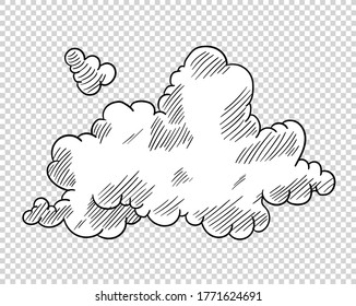 Nube dibujada a mano al estilo de las caricaturas. Esbozo en el cielo del Doodle. Elemento de diseño de color. Ilustración del vector sobre fondo transparente