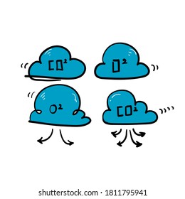 hand drawn cloud with co2 symbol icon illustration doodle