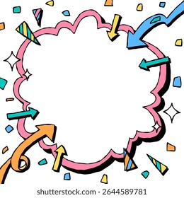 Hand Drawn Cloud Frame and Decoration, Pop Background Frame, Arrow, Confetti, Comic Style, Square Size