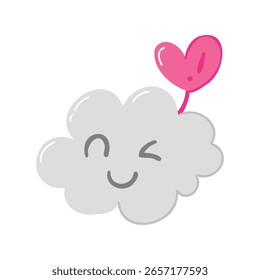 Nuvem desenhada à mão com ícone de elemento do coração design de ilustração de vetor plano