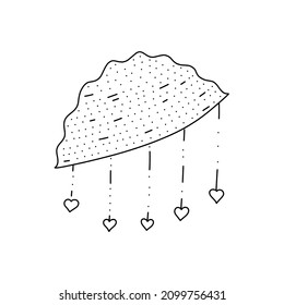 Handgezeichnete Wolke mit Herzenssymbol im Doodle-Stil. Cartoon-Wolke mit Herz-Vektorsymbol für Webdesign einzeln auf weißem Hintergrund.