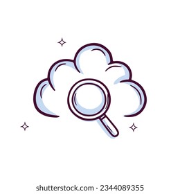 Icono De Nube De Mano Con Lente De Aumento. Ilustración del vector de esbozo de Doodle