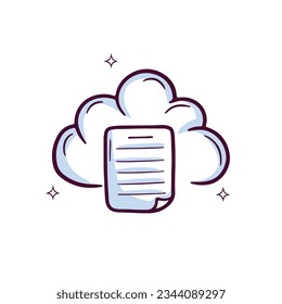 Hand Drawn Cloud Icon With Paper Document. Doodle Sketch Vector Illustration